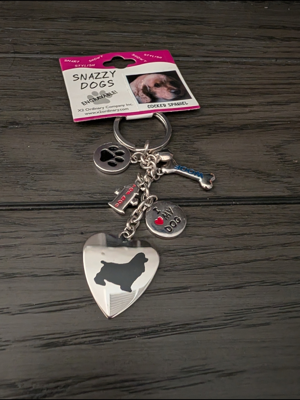 Silver Heart Cocker Spaniel Keychain -